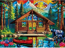 Master Pieces legpuzzel Stained Glass Cabin Spectrum 1000 stukjes puzzel