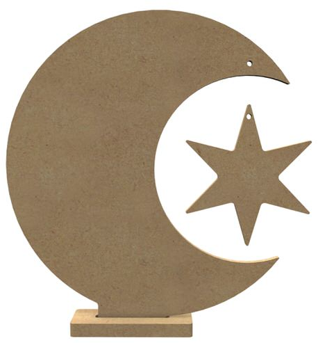 Gomille MDF figuur maan met ster en standaard 26 cm decoratie