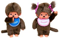 Poupée Monchhichi fille peluche bavoir rose tresses 20 cm doudou-2