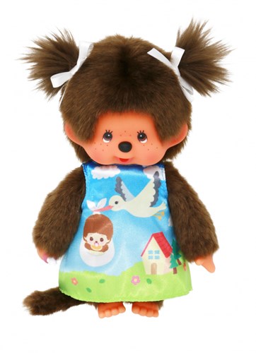 Monchhichi knuffelpop ooievaar meisje 20cm pluche pop