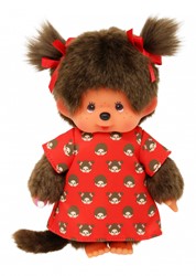 Monchhichi pluche pop meisje rood jurkje 20cm knuffel aapje