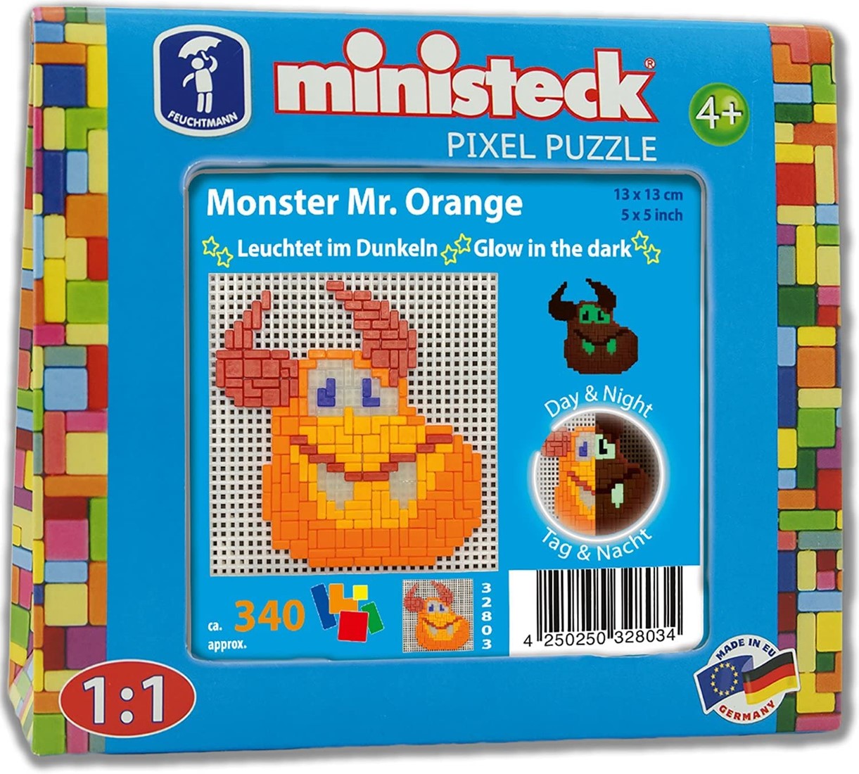 Ministeck Pixel Puzzle the Dark Glowmonster Mr. Orange Travel Kit - 340 Pieces