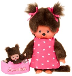 Monchhichi knuffelpop 20 cm met MiniBebichhichi draagmandje speelgoed