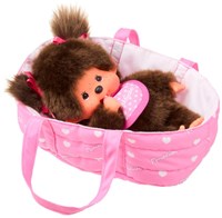Monchhichi pluche pop met draagmand - 20 cm - schattig speelgoed