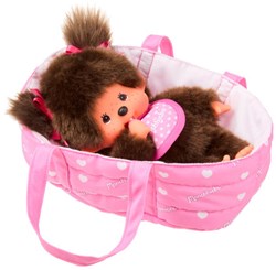 Monchhichi pluche pop met draagmand - 20 cm - schattig speelgoed