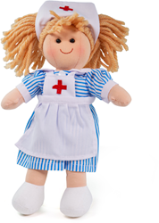BigJigs pop Nancy - zachte stoffen verpleegsterpop 28 cm