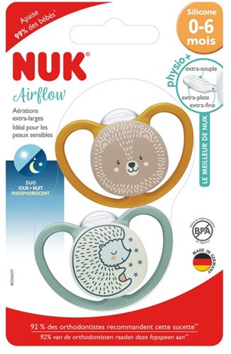 Nuk fopspeen siliconen Airflow Day & Night 0-6M beer egel set-2