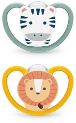 Nuk sucette bébé 18-36 mois silicone Zèbre Lion lot de 2