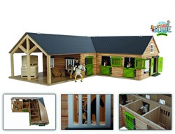 Kids GLOBE paardenstal houten speelgoed 1:24 met 3 boxen en berging