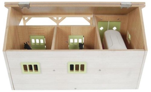 Paardenstal speelgoed Kids Globe 1:32 met 2 boxen en berging roze-3