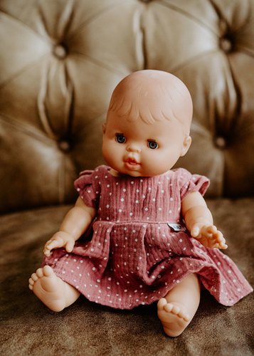 Hollie robe de poupée rose à pois - vêtement poupée coton 34cm-2