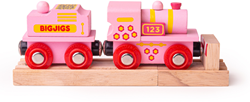 Bigjigs Houten 123 Locomotief met Wagon - Roze
