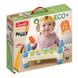 Quercetti jouet éducatif banc à marteler Eco+ Peggy 34 pièces