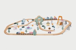 PolarB circuit de train en bois jouet - 90 pièces - accessoires colorés