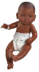 Paola Reina Babypop donker meisje met luier 45 cm - realistische pop