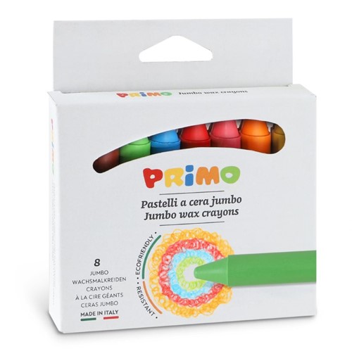 Primo Primo - 8 Kleuren Jumbo Waskrijt Rond Ã˜13x85 mm in Doos