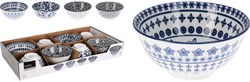 Excellent Houseware bol en porcelaine bleu-blanc Ø15,5xH7cm vaisselle