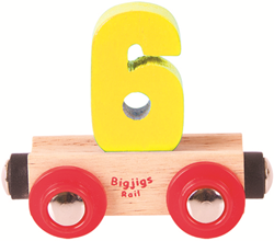 BigJigs houten treinwagon cijfer 6 - kleurrijk speelgoed voor kinderen