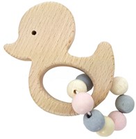 Hess houten rammelaar eend roze baby speelgoed duurzaam