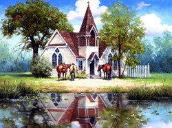SunsOut puzzle église de village reflet - puzzle 1000 pièces