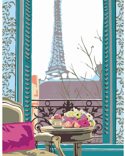 Rosa kit peinture par numéros Petit-déjeuner à Paris toile 35x45 cm