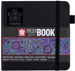 Sakura carnet de croquis papier noir 12x12 cm couverture rigide 80 feuilles créatif