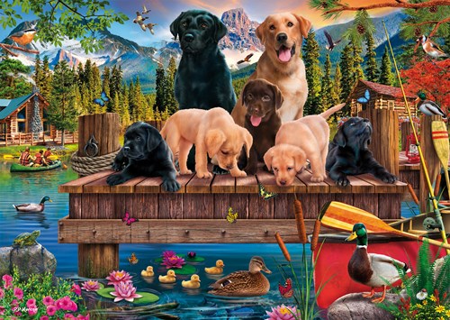 Schmidt legpuzzel Dog Family at the Lake - 1000 stukjes puzzel