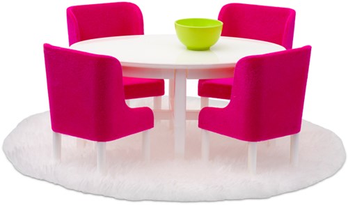 Lundby poppenhuis eetkamerset - roze/wit - accessoires voor poppenhuis