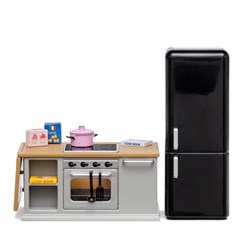 Lundby cuisine maison de poupée - îlot de cuisine avec réfrigérateur - set de jeu