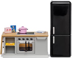Lundby cuisine maison de poupée - îlot de cuisine avec réfrigérateur - set de jeu
