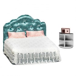 Lundby chambre de poupée set - vert rose - accessoires lit
