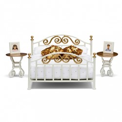 Lundby ensemble chambre de maison de poupée - blanc et cuivre - accessoires