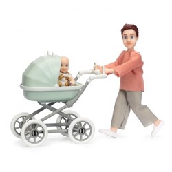 Lundby figurine de jeu maison de poupée homme avec poussette et bébé - accessoire maison de poupée