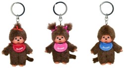 Monchhichi pluche sleutelhanger - bruin - 10 cm - assorti - Sekiguchi