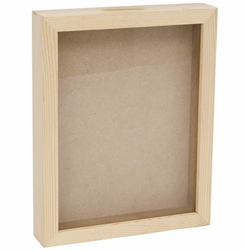 Hobbygroep spaarpot hout transparant decoratie 19,8x15x4 cm