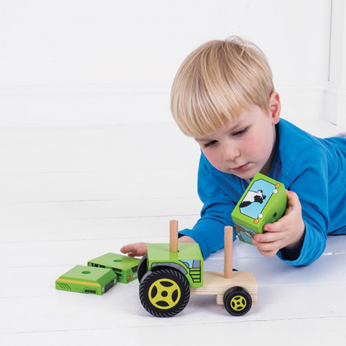 BigJigs tracteur à empiler en bois jouet éducatif tracteur-3