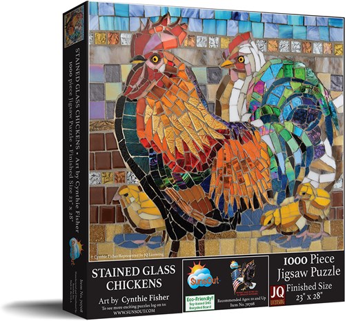 SunsOut puzzle Stained Glass Chickens - puzzle 1000 pièces-2