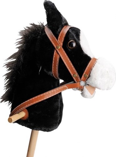 Planet Happy cheval bâton noir peluche avec son - bâton en bois - jouet classique-2