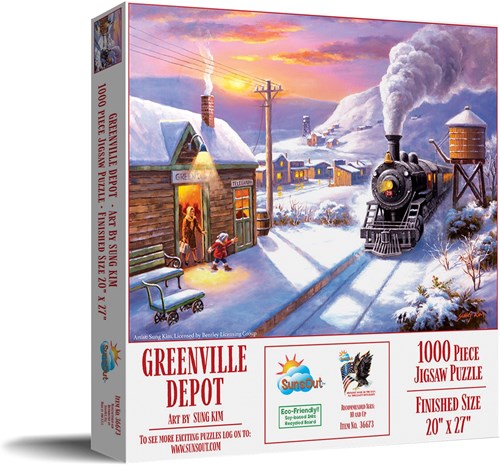 SunsOut puzzle Greenville Depot - 1000 pièces puzzle train-2
