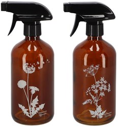 Esschert Design plantenspuit bruin glas 0,5L wilde bloem decoratie