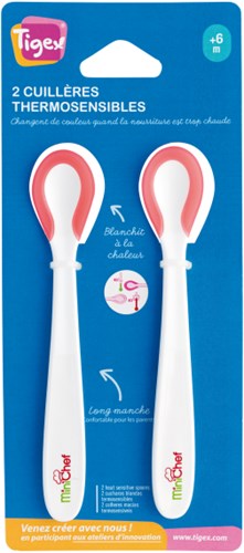 Tigex cuillères bébé sensibles à la chaleur lot de 2 colorées repas sûr