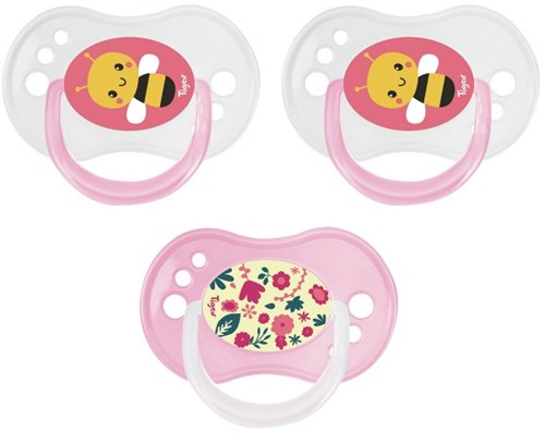 Tigex sucettes silicone 6-18 mois rose jour et nuit lot de 3
