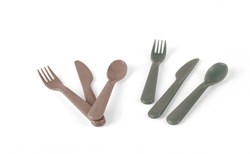 Dantoy set de couverts bioplastique vaisselle bébé moka vert olive 6 pièces