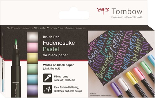 Tombow set de brush pen - Fudenosuke couleurs pastel 6 pièces lettrage