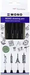 Tombow fineliner set - Mono drawing pen 4 stuks fijn zwart