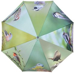 Esschert Design paraplu vogels - groene tuinvogel print - houten handvat