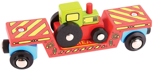 BigJigs houten dieplader wagon met tractor - houten speelgoedtrein