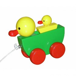 Miva jouet à tirer canard avec caneton - jouet en bois coloré
