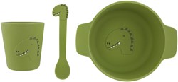 Trixie siliconen baby eetset - Mr. Dino - Groen kinderservies set