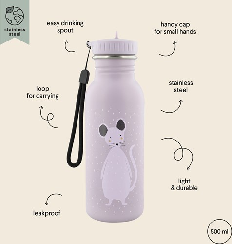 Trixie gourde inox 500ml - Mrs. Mouse - bouteille d'eau enfant - étanche - violet-3